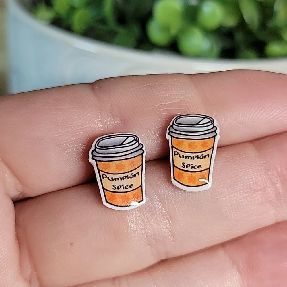 Pumpkin Spice Coffee To Go Stud Earrings